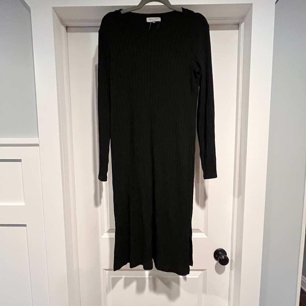 Michael Stars Black Ribbed Knit Long Sleeve Midi Dress